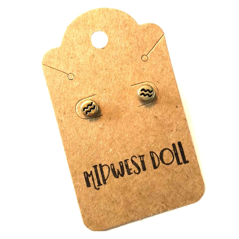 Aquarius Gold Stud Earrings Unique Gift ZODIAC